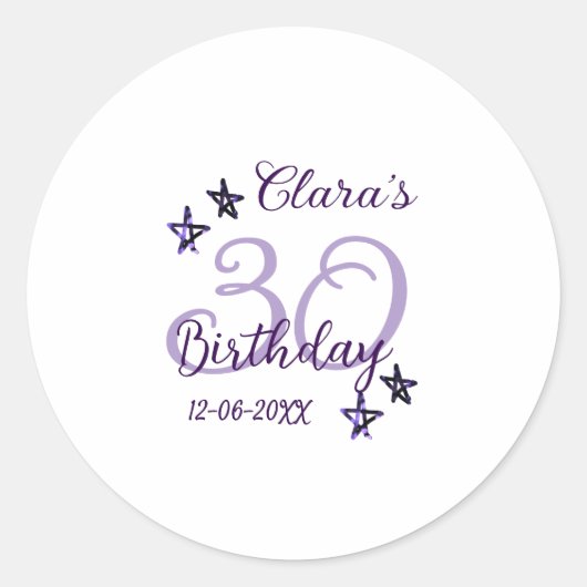パープルグリッタースター30歳のレトロモダンビデオ ラウンドシール (正面)