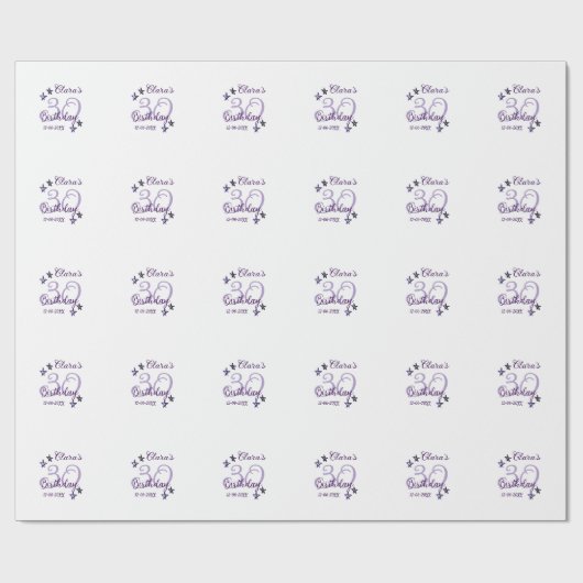 パープルグリッタースター30歳のレトロモダンビデオ ラッピングペーパー (フラット)