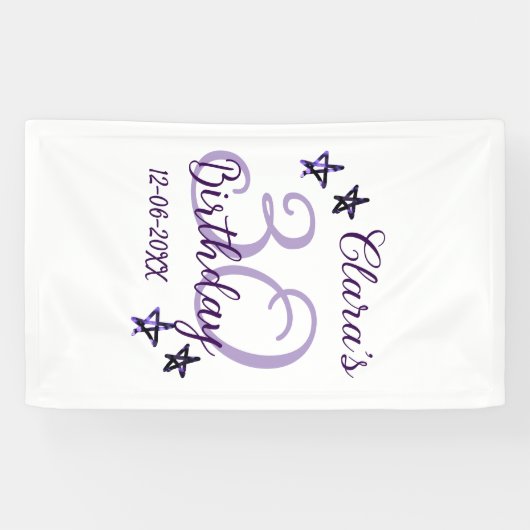 パープルグリッタースター30歳のレトロモダンビデオ 横断幕 (横)