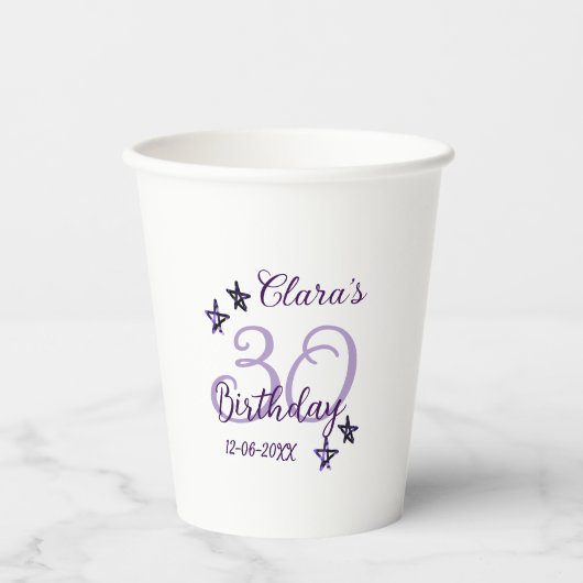 パープルグリッタースター30歳のレトロモダンビデオ 紙コップ (正面)