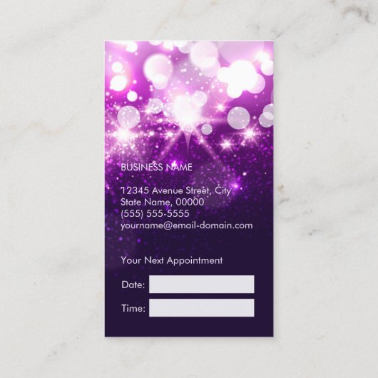 パープルグリッタースパークリー美容師アポイントメント 予約カード (裏面)