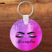 パープルグリッタースパークルアイドラッシュモノグラム名 キーホルダー (正面)