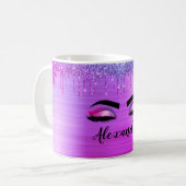 パープルグリッタースパークルアイドラッシュモノグラム名 コーヒーマグカップ (正面左)