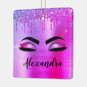パープルグリッタースパークルアイドラッシュモノグラム名 セラミックオーナメント (左)
