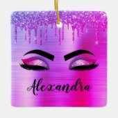 パープルグリッタースパークルアイドラッシュモノグラム名 セラミックオーナメント (正面)