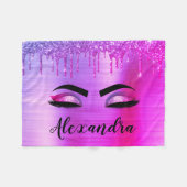 パープルグリッタースパークルアイドラッシュモノグラム名 フリースブランケット (正面(横))