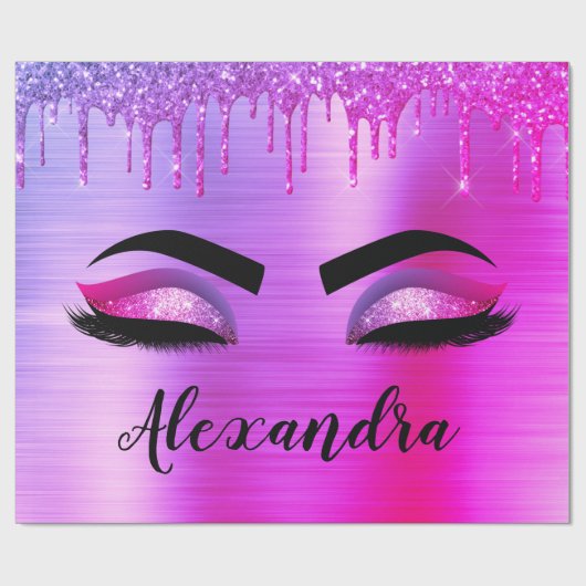 パープルグリッタースパークルアイドラッシュモノグラム名 ラッピングペーパー (フラット)
