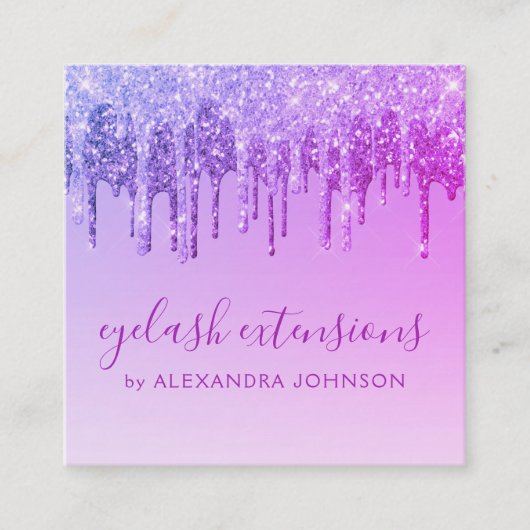パープルグリッタースパークルアイラッシュエクステンション スクエア名刺 (正面)
