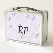 パープルグリッタースパークルアートあなたのイニシャル手紙を追加 メタルランチボックス (裏面)
