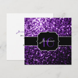 パープルグリッタースパープルズスウィート16スクエア招待状 招待状