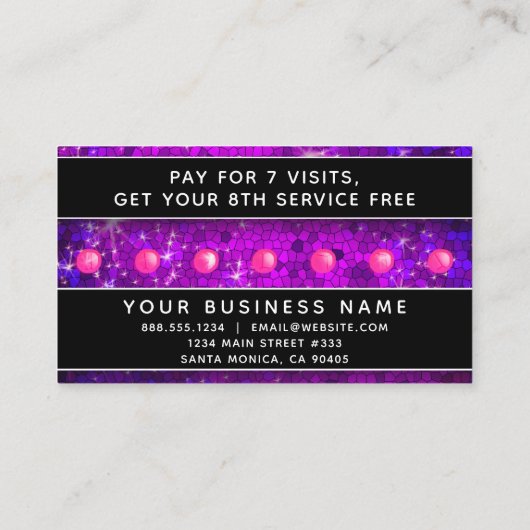 パープルグリッタースパープルヘアスタイリストのメイクアップアーティスト 予約カード (裏面)