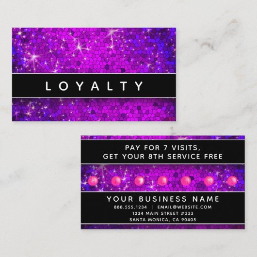パープルグリッタースパープルヘアスタイリストのメイクアップアーティスト 予約カード (正面/裏面)
