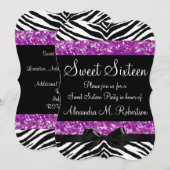 パープルグリッターゼブラボウSweet sixteen 招待状 (正面/裏面)