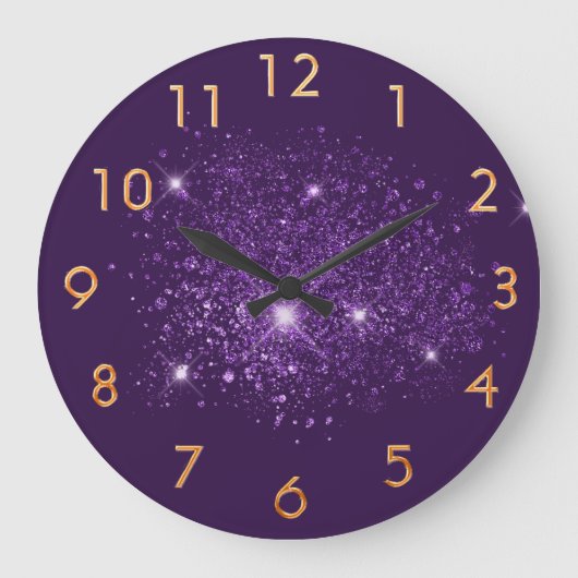 パープルグリッターダスト金ゴールド ラージ壁時計 (正面)