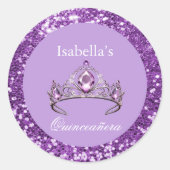 パープルグリッターティアラクラウンキエレガントンセアニラ ラウンドシール (正面)