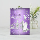 パープルグリッターティアラ&ヒールズスウィート16招待状 招待状 (スタンド正面)