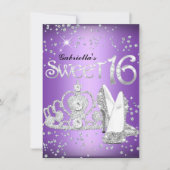 パープルグリッターティアラ&ヒールズスウィート16招待状 招待状 (正面)