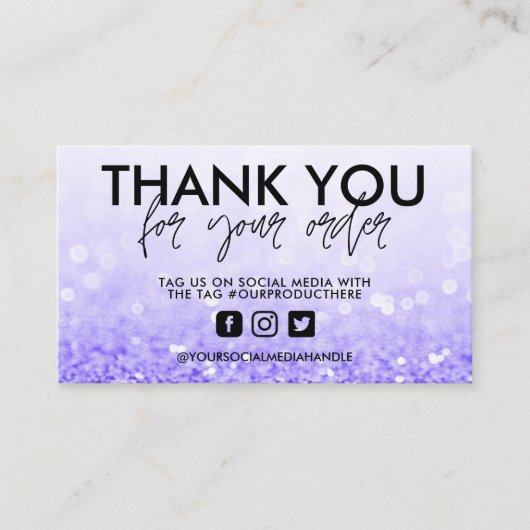 パープルグリッタートレンディーサロンありがとう 名刺 (正面)