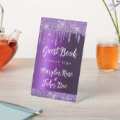 パープルグリッタードリップエレガントな結婚式 台座サイン (インサイチュ)