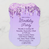 パープルグリッタードリップエレガント誕生日招待状 招待状 (正面/裏面)
