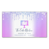 パープルグリッタードリップケーキベーカリーペストリーシェフシック マグネット名刺 (正面)