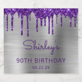 パープルグリッタードリップシルバー90thバースデーパーティー スパークリングワインラベル (シングルラベル)