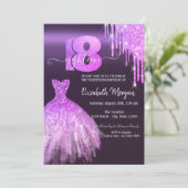パープルグリッタードリップスドレス18thバースデーパーティー 招待状 (スタンド正面)