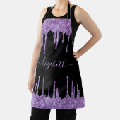 パープルグリッタードリップスパーソナライズされたブラックエプロン エプロン (インサイチュ)