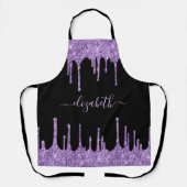 パープルグリッタードリップスパーソナライズされたブラックエプロン エプロン (正面)