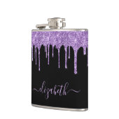 パープルグリッタードリップスパーソナライズされたブラックフラスコ フラスク (左)