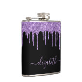 パープルグリッタードリップスパーソナライズされたブラックフラスコ フラスク (右)