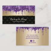 パープルグリッタードリップスブラック&金ゴールド美しいサロン 名刺 (正面/裏面)