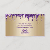 パープルグリッタードリップスブラック&金ゴールド美しいサロン 名刺 (裏面)