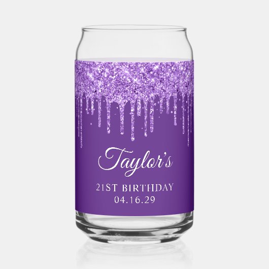パープルグリッタードリップス21歳の誕生日 ガラス缶 (正面)