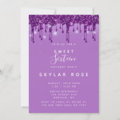 パープルグリッタードリップスSweet sixteenバースデーパーティー 招待状 (正面)