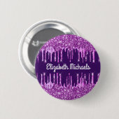 パープルグリッタードリップピンク名前をカスタムするラベル 缶バッジ (正面&裏面)