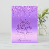 パープルグリッタードリップベビーシャワー招待状 招待状 (スタンド正面)