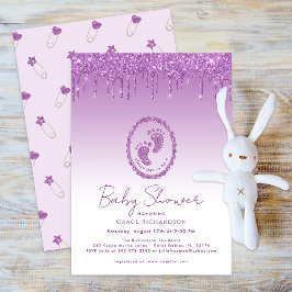 パープルグリッタードリップベビーシャワー招待状 招待状