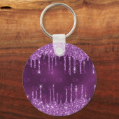パープルグリッタードリップモノグラムイニシャル エレガント キーホルダー (正面)