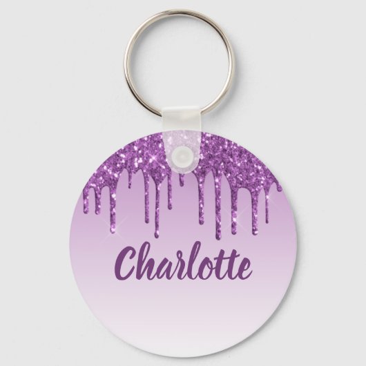 パープルグリッタードリップモノグラム名 キーホルダー (正面)
