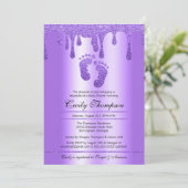 パープルグリッタードリップラグジュアリーベビー足シャワーインビタ 招待状 (スタンド正面)