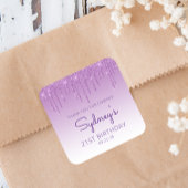 パープルグリッタードリップ21歳の誕生日ありがとう スクエアシール