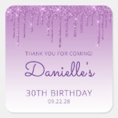 パープルグリッタードリップ30歳の誕生日ありがとう スクエアシール (正面)