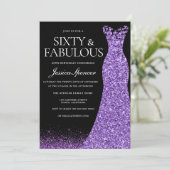 パープルグリッタードレスガウン60thバースデーパーティー 招待状 (スタンド正面)