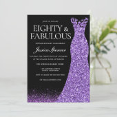 パープルグリッタードレスガウン80thバースデーパーティー 招待状 (スタンド正面)