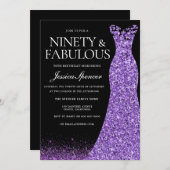 パープルグリッタードレスガウン90thバースデーパーティー 招待状 (正面/裏面)