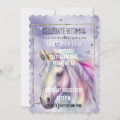 パープルグリッターハートユニコーン 招待状 (正面)