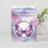 パープルグリッターバタフライベビーシャワー 招待状 (スタンド正面)