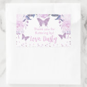パープルグリッターバタフライ誕生日シール 長方形シール (バッグ)
