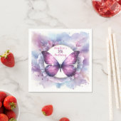 パープルグリッターバタフライ – 誕生日 スタンダードカクテルナプキン (インサイチュ)